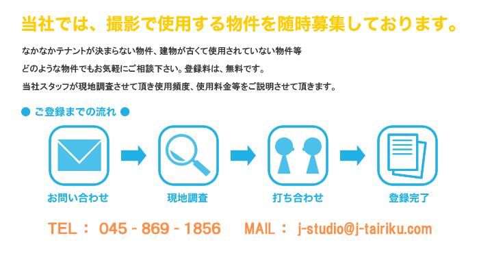 ���Ђł́A�B�e�Ŏg�p���镨���𐏎���W���Ă���܂��B